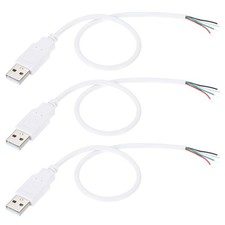 1Ft USB Male to 4pin Bare Pigtail Cable 3Pcs, 28AWG Data Power Cords White picture