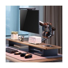 XL Walnut Wood Monitor Stand for Desk (44 Inch) Large Monitor Stands for 2 Mo... picture