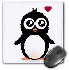 3dRose Cute penguin with love heart - black and white cartoon - sweet kawaii ado picture