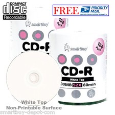 200 Pcs SmartBuy Blank CD-R CDR 52X 700MB/80Min White Top Surface Record Disc picture