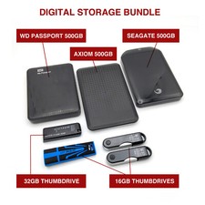 Digital Storage Bundle: Three 500GB Drives, One 32GB Drive, Two 16GB Thumbdrives picture
