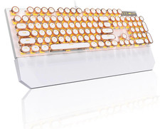 Teclado mecánico retro con luces LED, teclas redondas y reposamuñecas, Nuevo picture