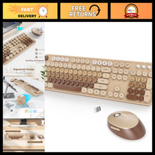 Retro Typewriter Wireless Keyboard & Mouse Set - Vintage Coffee Color, USB Conne picture