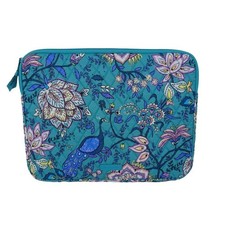 VERA BRADLEY Laptop Sleeve Case PEACOCK GARDEN Factory Cotton Teal Turquoise NWT picture