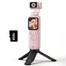 Lmzour 4K Vlogging Camera with 330° Rotating Lens & Face Tracking, Pink picture