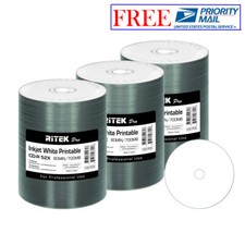 300 Pack Ritek Pro CD-R 52X 700MB White Inkjet Hub Printable Blank Media Disc picture