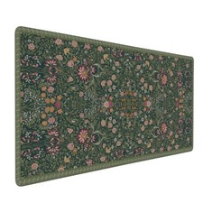 Dark Green Floral XXL Desk Mat, Extra Large Pad with Anti-Slip Base & Stitche... picture