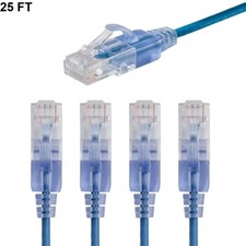 5x 25FT CAT6A RJ45 Slim Ethernet Network Cable UTP 10G Copper Wire 30AWG Blue picture