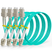 ALVIRON OM3 LC‑UPC to SC‑UPC Duplex Fiber Patch Cable – 3m – 4 Pack – Aqua‑LSZH picture