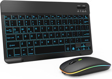 7 Color Backlit Bluetooth Keyboard Mouse Combo for iPad Android Tablet Black picture