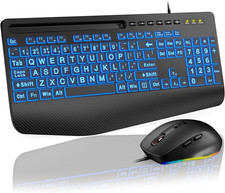 Km21Pro Wired Keyboard Mouse Combo - Large Print Backlit, Ergonomic Wrist Rest, picture