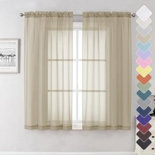  Taupe Sheer Curtains 63 Inch Length 2 Panels, Airy & Breathable Solid Voile  picture