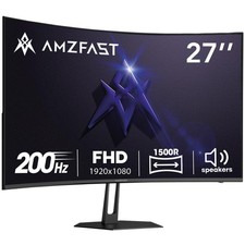 Amzfast 27 inch 200Hz Curved Gaming Monitor, FHD 1080p with 26.98, Black picture