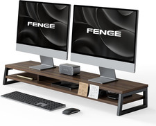Fenge Dual Monitor Riser for Desk, Open Shelf with 3 Storage Compartments picture