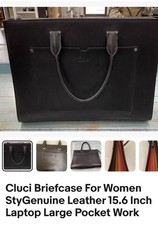 CLUCI Leather Briefcase for Women Laptop 15.6 Inch Professional Black picture