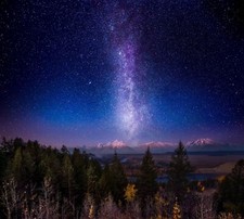 Landscape nature mountains forest snowy peak milky way Custom Gaming Mat Desk picture