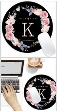 Letter K Flower Round Mouse Pad Non-Slip Rubber Base Desktop Mat 8.7