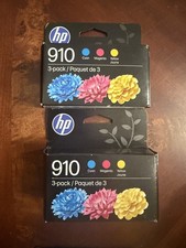 Genuine HP 910 Cyan/Magenta/Yellow Original Color Ink Cartridges Set of 2 Pkgs picture