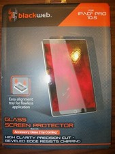 Black Web Glass Screen Protector For Ipad Pro 10.5 W/ Easy Alignment Tray NEW picture
