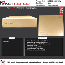 NEW UNCLAIMED Cisco Meraki MS210-48LP-HW Cloud Managed Switch 48Port Gigabit PoE picture
