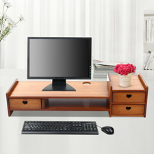 Large Monitor Stand for Computer Screens Solid Bamboo Riser Natural Wood NEW picture