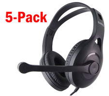 5-Pack Barks Classroom On-Ear Bulk Headphones with Microphone for (K-12) - Black picture