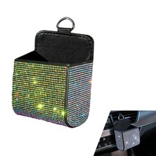 Car Air Vent Storage Organizer, Bling Rhinestone Auto Air Vent Leather Storag... picture