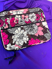 Vera Bradley Quilted Cotton Zip Tablet Sleeve 10in Pink Brown Black White picture