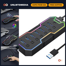 7-Port USB Hub with RGB LED Strip, USB Splitter for Laptop & Gaming Accessories picture