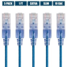 5x 1FT CAT6A RJ45 Ethernet LAN Network Patch Cable Slim Cord Router 30AWG BLUE picture