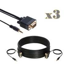 3-Pack - 15FT SVGA M/M + 3.5mm Aux Audio Cable Jack for Monitor PC Projector TV picture