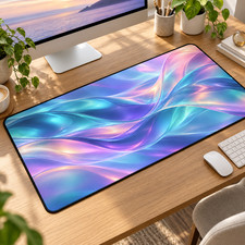 Pastel Abstract Wave Desk Mat & Mouse Pad, Blue Pink Purple Office Decor picture