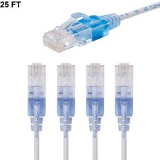 5x 25FT CAT6A RJ45 Slim Ethernet Network Cable UTP 10G Copper Wire 30AWG White picture