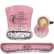 Mouse Pad Wrist Support Keyboard Wrist Rest Set Pink Leopard Print Mat picture