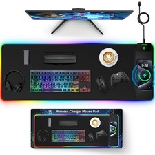 Magnetic Charging Mouse Pad, 31.5x11.81 Inch XL Gaming Mousepad, 11+5 RGB Lig... picture