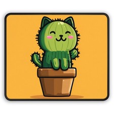 Cactus Cat Illustration Gaming Mouse Pad | Cute Succulent Cat picture