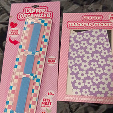  Cut-to-Fit Trackpad Sticker Purple/White Floral + Pink/Blue Checkered Organizer picture