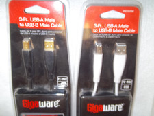 2 GIGAWARE 3' GOLD PLATED USB-A MALE TO USB-B MALE CABLES, PC-MAC 26-712/2603258 picture