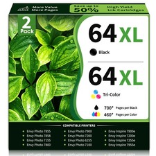 ** NEW HP Ink 64XL | Black and Color | With Chips | Compatible | 2-Pack picture