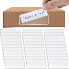 200 Pcs Label Holder Self Adhesive Clear Pocket 3X1 Inch Plastic Shelf Tag Stick picture
