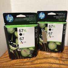 2 Boxes Original HP Ink Cartridges 2 Pack 67XL Black + 67 Tricolor NOS 02/2027 picture