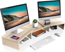 Dual Monitor Stand Riser Adjustable Length and Angle Oak picture
