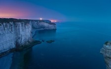 Landscape cliff beach sea lights blue coast evening Custom Gaming Mat Desk picture