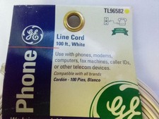 New GE Phone Line Cord 100 FT Feet White TL96582 picture