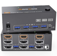 AOOCOO 8K@60Hz Triple Monitor KVM Switch 2 PC 3 Monitor HDMI 2.1 DP 1.4 picture