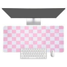 Checkered Desk Mat, 27.6x11.8 Inch Mouse Pad with Non-Slip, Pink/White picture