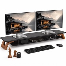 42.5''Dual Monitor Stand Riser for 2 Monitors with Acacia Wood, Black picture