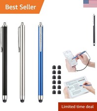 3 Pack Stylus Pens for Touch Screens with 12 Extra Tips in Black/Silver/Blue picture