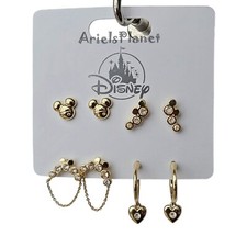 DISNEY Parks Mickey Mouse Ear Combo Set of 4 Gold Toned Earrings picture