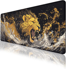 Lion Roaring Desk Mat Gaming Mouse Pad Cool Animal Black Gold Wildlife XL Mouse picture